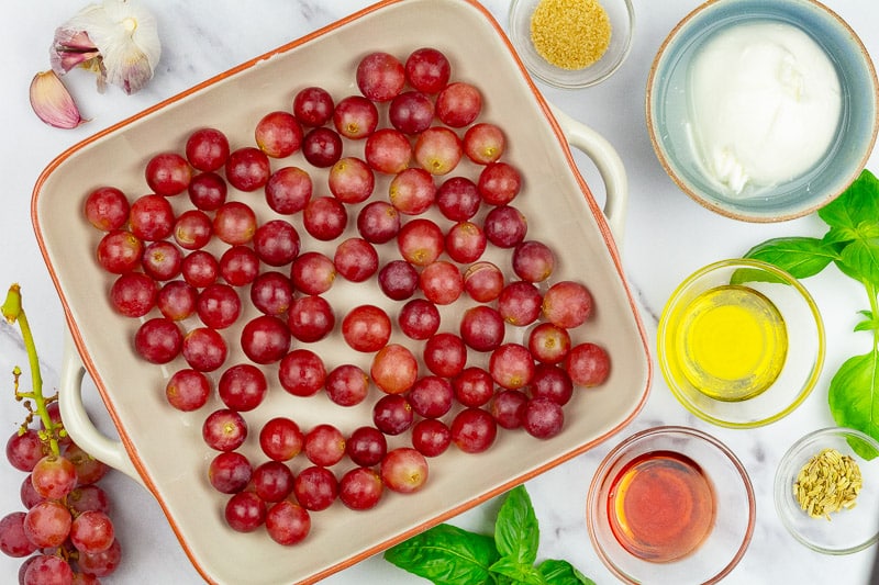 Ingredients burrata grapes appetizer
