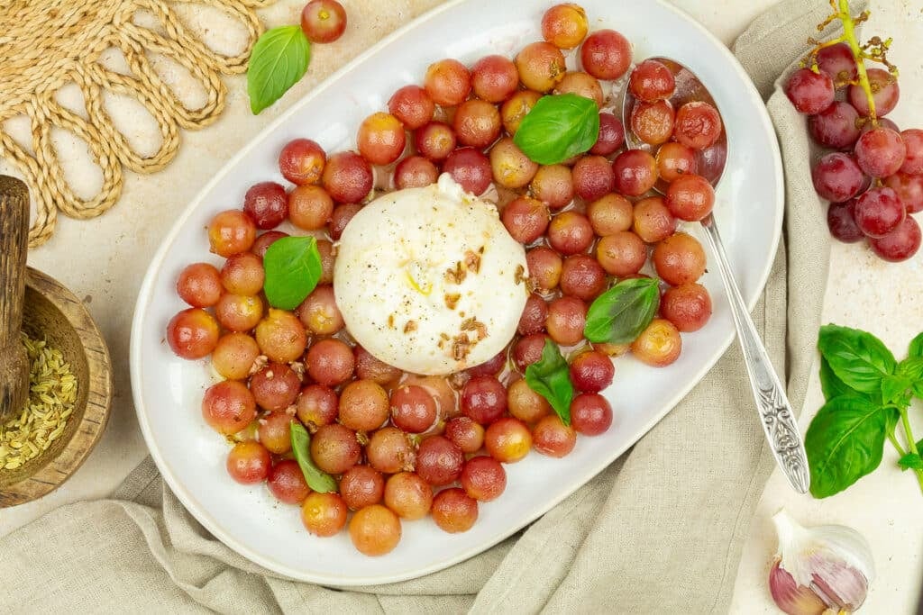 Burrata with roasted grapes