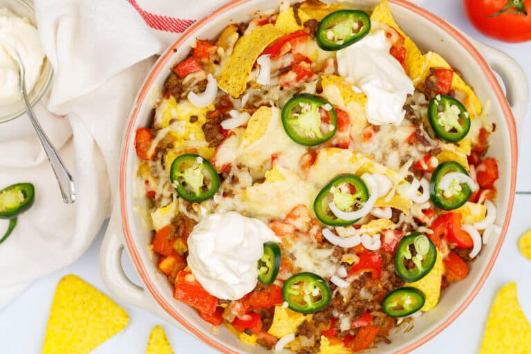 Loaded nachos with ground beef